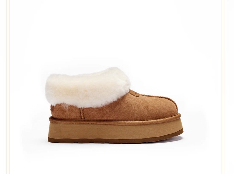 NEW Women’s Slippers Chestnut, Platform Genuine Suede Shearling Sheep