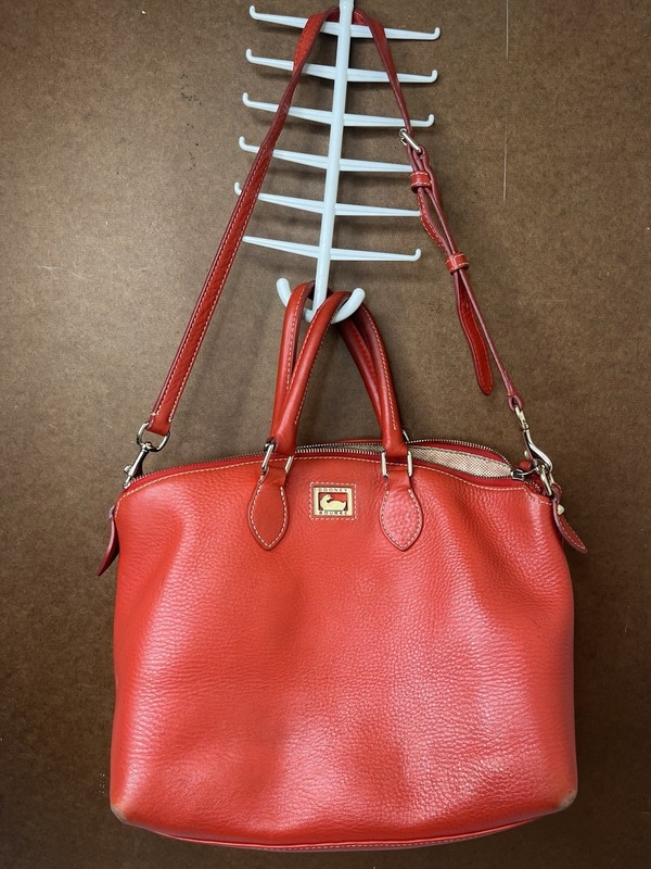 Dooney & Bourke Red Pebbled Leather Top Hanlde Zipper Closure Satchel Bag