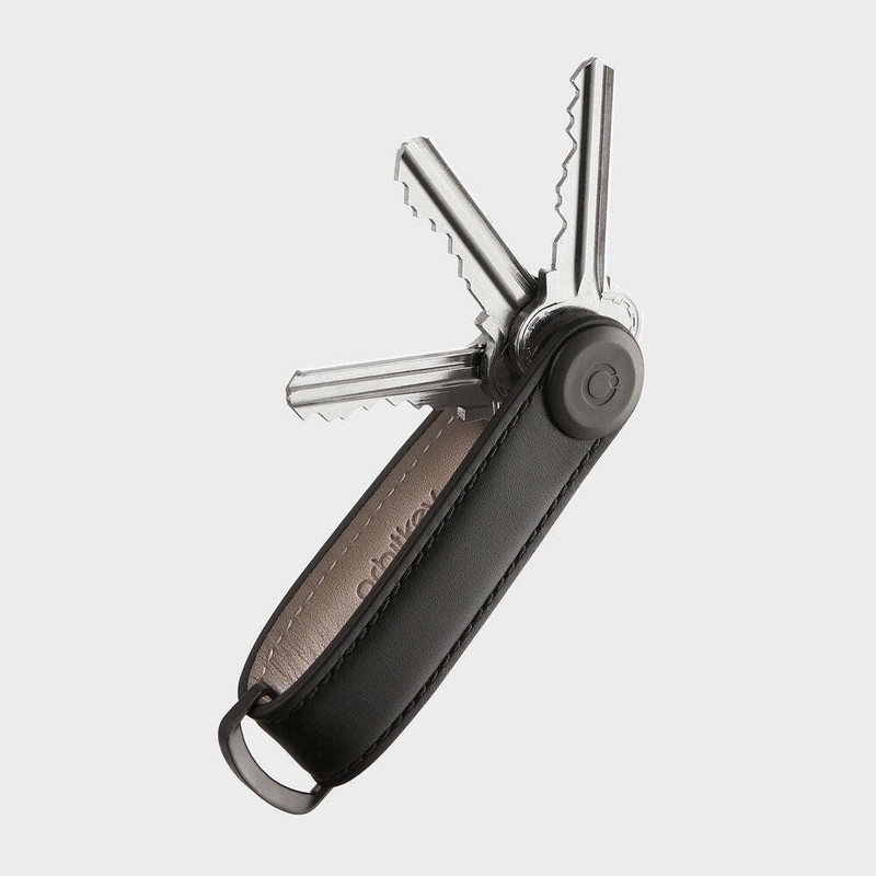 Orbitkey Leather Key Organizer, Carry 2-7 standard keys, Black/Black