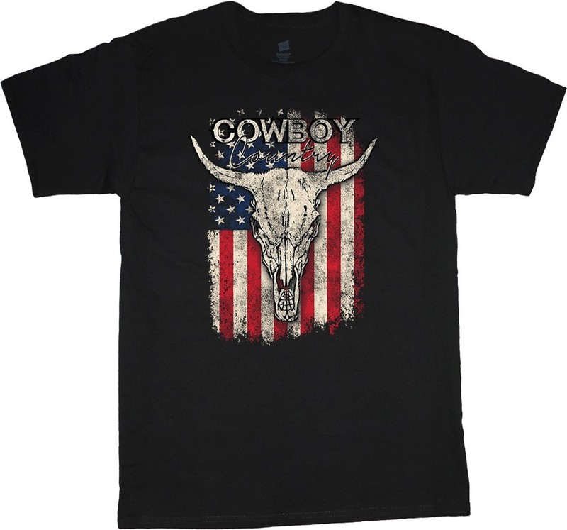Men’s Graphic Tees American Flag Cowboy Skull T-shirt Clothing Apparel