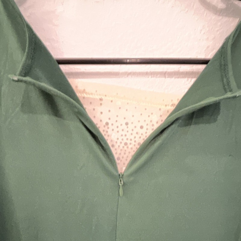 Women’s Green V-Neck Mini Dress XL Long Sleeve Sheer Mesh Feather Sequin Cuffs gallery