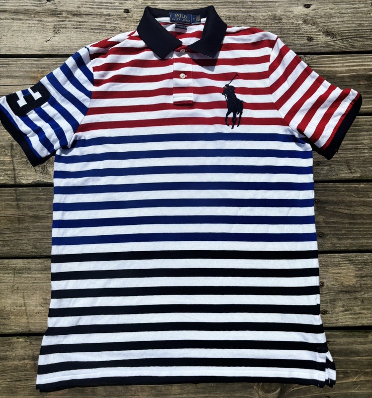 POLO RALPH LAUREN MEN’S CLASSIC FIT STRIPED MESH COTTON POLO SHIRT w BIG PONY