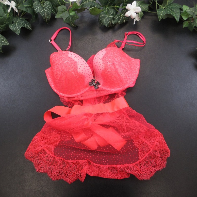 Victoria’s Secret Women’s Hot Pink 36D Push-Up Lace Underwire Babydoll Bra Set