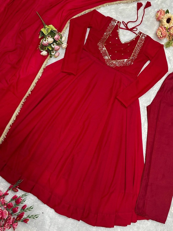 Latest New Heavy Georgette Red Gown Bottom With Dupatta For Women & Girls gallery