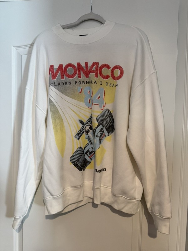 Abercrombie & Fitch MCLAREN MONACO Formula 1 Sweatshirt Crewneck White Adult L