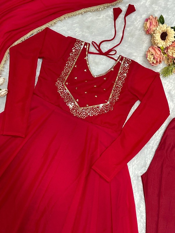 Latest New Heavy Georgette Red Gown Bottom With Dupatta For Women & Girls gallery
