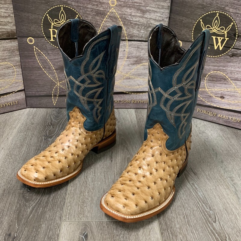 MEN’S BROWN OSTRICH QUILL LEATHER WESTERN RODEO EXOTIC COWBOY SQUARE TOE BOTAS