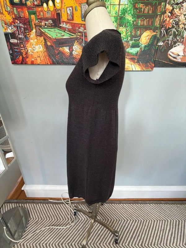 Eileen Fisher 100% Wool Ribbed Short Sleeve Gray Sweater Mini Dress size XS gallery