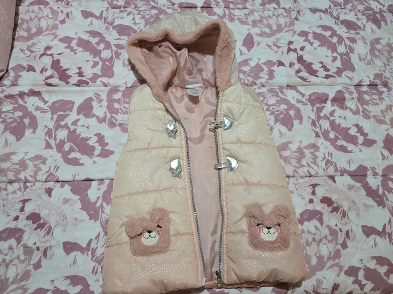 Little Lass Girls Pink Hooded Quilted Puffer Vest Zip Bear Theme Size 6