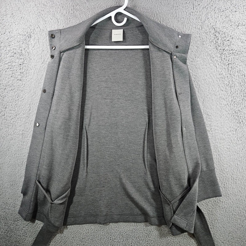 Varley Anset Jacket Grey Lightweight Doubleface Belted Snap Front Womens Large gallery