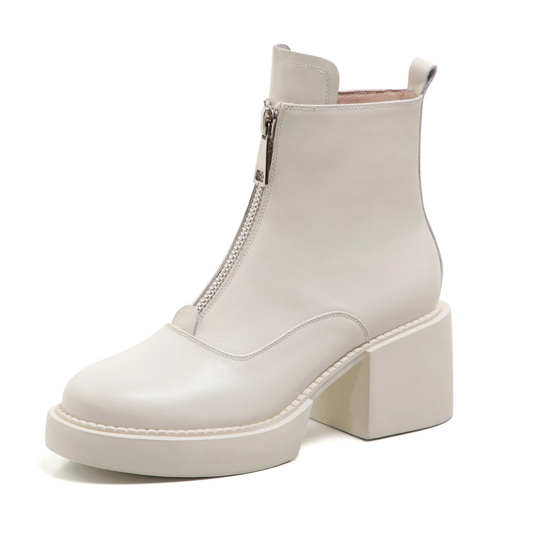 Retro Mature Women Ankle Boots Genuine Leather Boots Thick Heels Winter Shoes