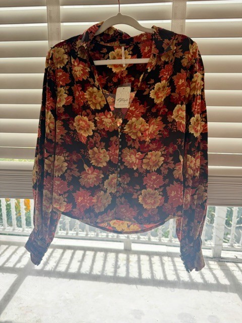 $168 Free People Blouse Floral Button Front Long sleeve NWT GORGEOUS