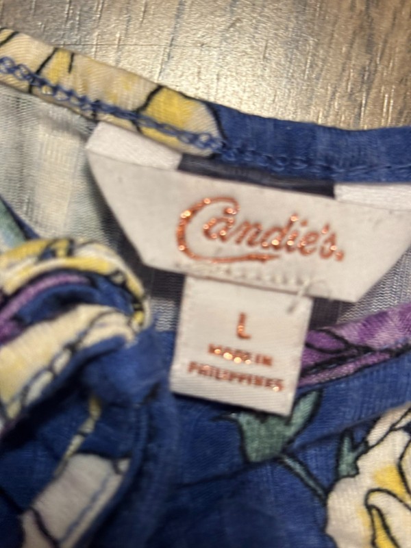 Candies Tank Top, Women's Size Large, Blue Yellow Purple White, Floral, Ribbed gallery