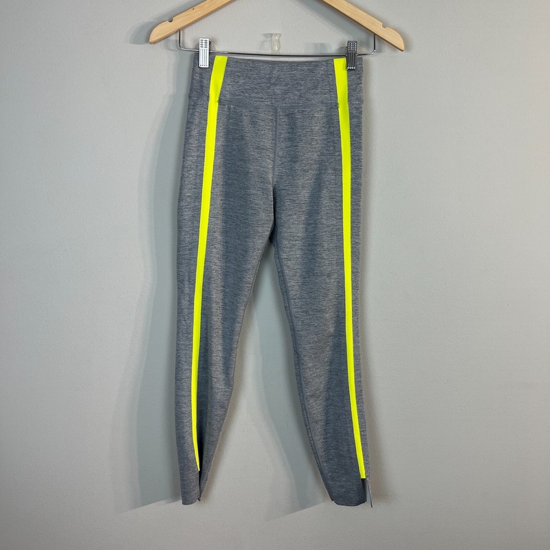 Zyia Active Leggings Womens 2 Gray Neon Tape Luxe Hi Rise 7/8 25 in Activewear