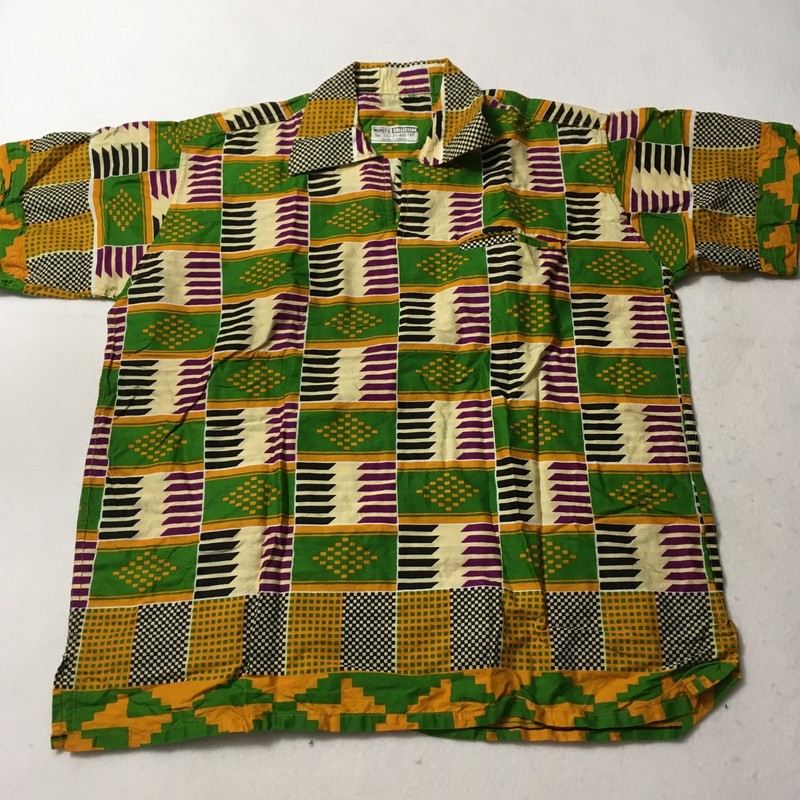 Vintage African Kente Cloth Men’s Short Sleeve Shirt GREEN MERCY'S 2XL