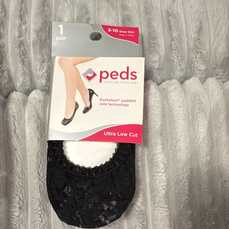 Peds Women’s No-Show Ultra Low Cut Lace Socks, Black, Padded, 1 Pair 5-10