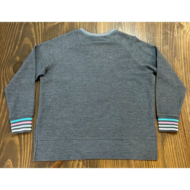 BUC-EE'S Sweater Womens XS Gray Ribbed V Neck Holiday Beaver Graphic gallery