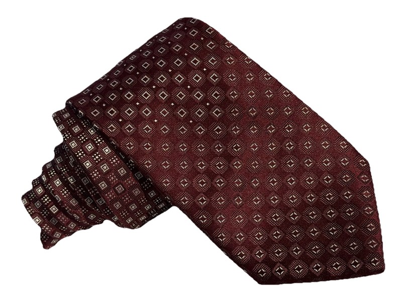 $295 NEW BRIONI TIE HANDMADE MAROON SILVER CASCADING BOX CHECK MENS