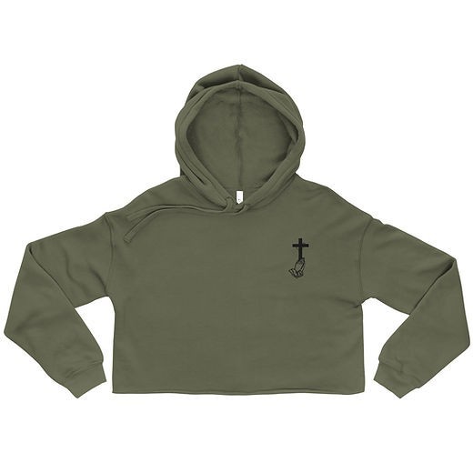 Novel One Ingenious Tech Green Fleece Cropped Hoodie 2XL Cross Praying Hands gallery