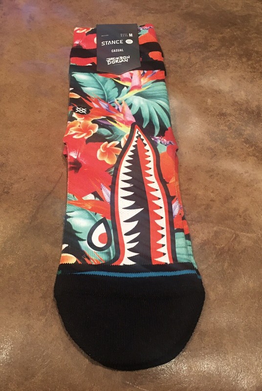 Stance Jackson Dorian Surfer Socks Hawaiian Multicolor Palm Black Red Size M NWT