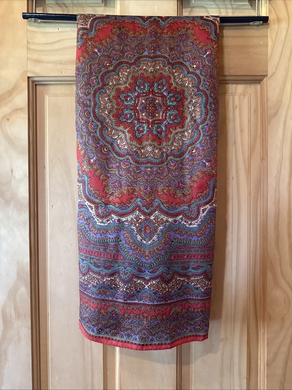 Hand Screen Printed Scarf Square 100% Acetate Satin Japan 26”x27” gallery