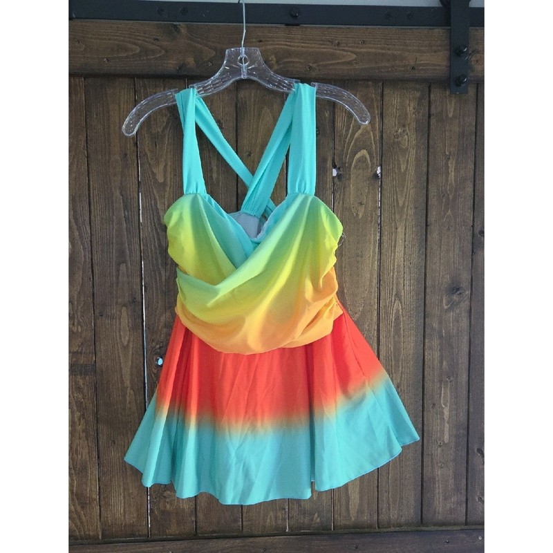 Sunset Ombre Bathing Suit Top ONLY in Aqua, Yellow & Coral