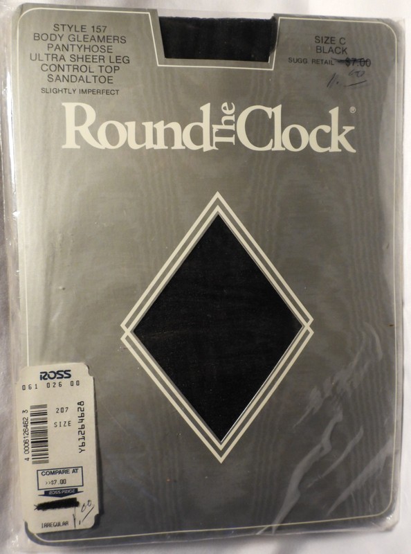 NOS NIP Vtg Round the Clock Sheer Leg Sandaltoe PANTYHOSE Black Style 157 Size C