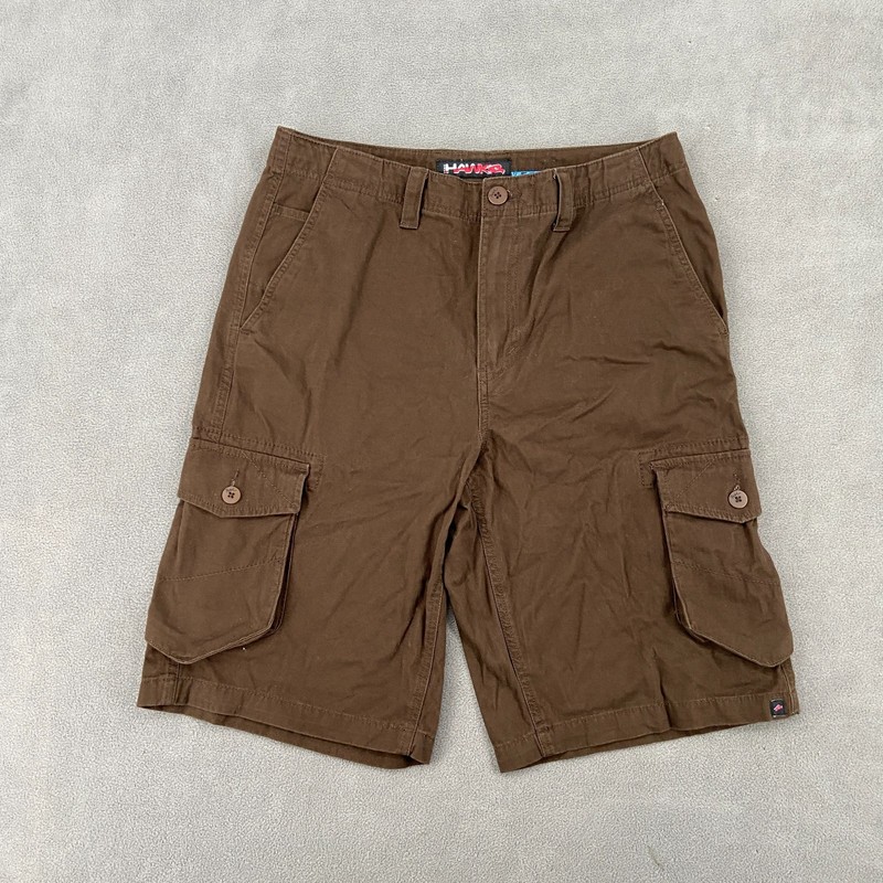 Tony Hawk Cargo Shorts Men 32 Brown Cotton Logo Mid Rise Climbing Hiking Outdoor